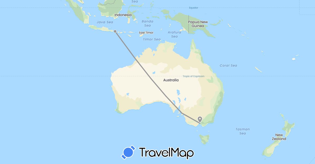 TravelMap itinerary: plane in Australia, Indonesia (Asia, Oceania)